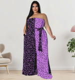 Plus Size Women Off-Shoulder Contrasting Strapless Jumpsuit