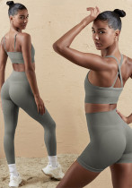 Women Seamless Tank Crossover Straps Top and Running Fitness Yoga Pants Two-Piece Set Women Seamless Tank Crossover Straps Top and Running Fitness Yoga Pants Two-Piece Set