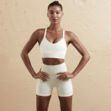 Women Seamless Tank Crossover Straps Top and Running Fitness Yoga Pants Two-Piece Set