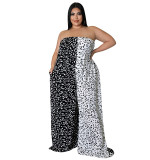 Plus Size Women Off-Shoulder Contrasting Strapless Jumpsuit