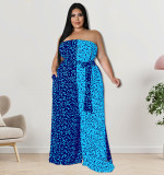 Plus Size Women Off-Shoulder Contrasting Strapless Jumpsuit