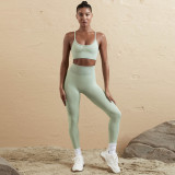 Women Seamless Tank Crossover Straps Top and Running Fitness Yoga Pants Two-Piece Set