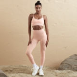 Women Seamless Tank Crossover Straps Top and Running Fitness Yoga Pants Two-Piece Set