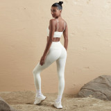 Women Seamless Tank Crossover Straps Top and Running Fitness Yoga Pants Two-Piece Set