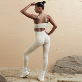 Women Seamless Tank Crossover Straps Top and Running Fitness Yoga Pants Two-Piece Set