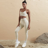 Women Seamless Tank Crossover Straps Top and Running Fitness Yoga Pants Two-Piece Set