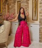 women's wide legges high waist casual print trousers