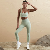 Women Seamless Tank Crossover Straps Top and Running Fitness Yoga Pants Two-Piece Set