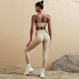 Women Seamless Tank Crossover Straps Top and Running Fitness Yoga Pants Two-Piece Set