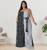 Plus Size Women Off-Shoulder Contrasting Strapless Jumpsuit
