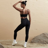 Women Seamless Tank Crossover Straps Top and Running Fitness Yoga Pants Two-Piece Set