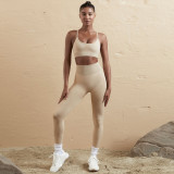Women Seamless Tank Crossover Straps Top and Running Fitness Yoga Pants Two-Piece Set