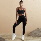 Women Seamless Tank Crossover Straps Top and Running Fitness Yoga Pants Two-Piece Set