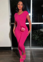 Summer Women Solid Short Sleeve Backless Jumpsuit