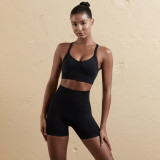 Women Seamless Tank Crossover Straps Top and Running Fitness Yoga Pants Two-Piece Set