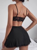 Women Lace Contrast Satin Sexy Lingerie