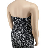 Plus Size Women Off-Shoulder Contrasting Strapless Jumpsuit