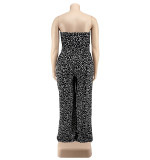 Plus Size Women Off-Shoulder Contrasting Strapless Jumpsuit
