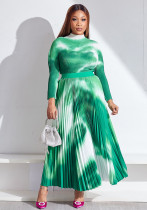 Fashionable Long-Sleeved Top Elegant Pleated Skirt Two-Piece Set Fashionable Long-Sleeved Top Elegant Pleated Skirt Two-Piece Set