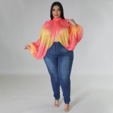 Plus Size Women's Round Neck Open Back Chiffon Lace Up Top Women