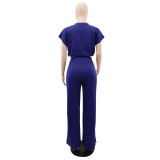 Summer Drawstring High Waist Slit Women's Fashion Two-Piece Pants Set