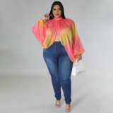Plus Size Women's Round Neck Open Back Chiffon Lace Up Top Women