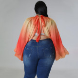 Plus Size Women's Round Neck Open Back Chiffon Lace Up Top Women