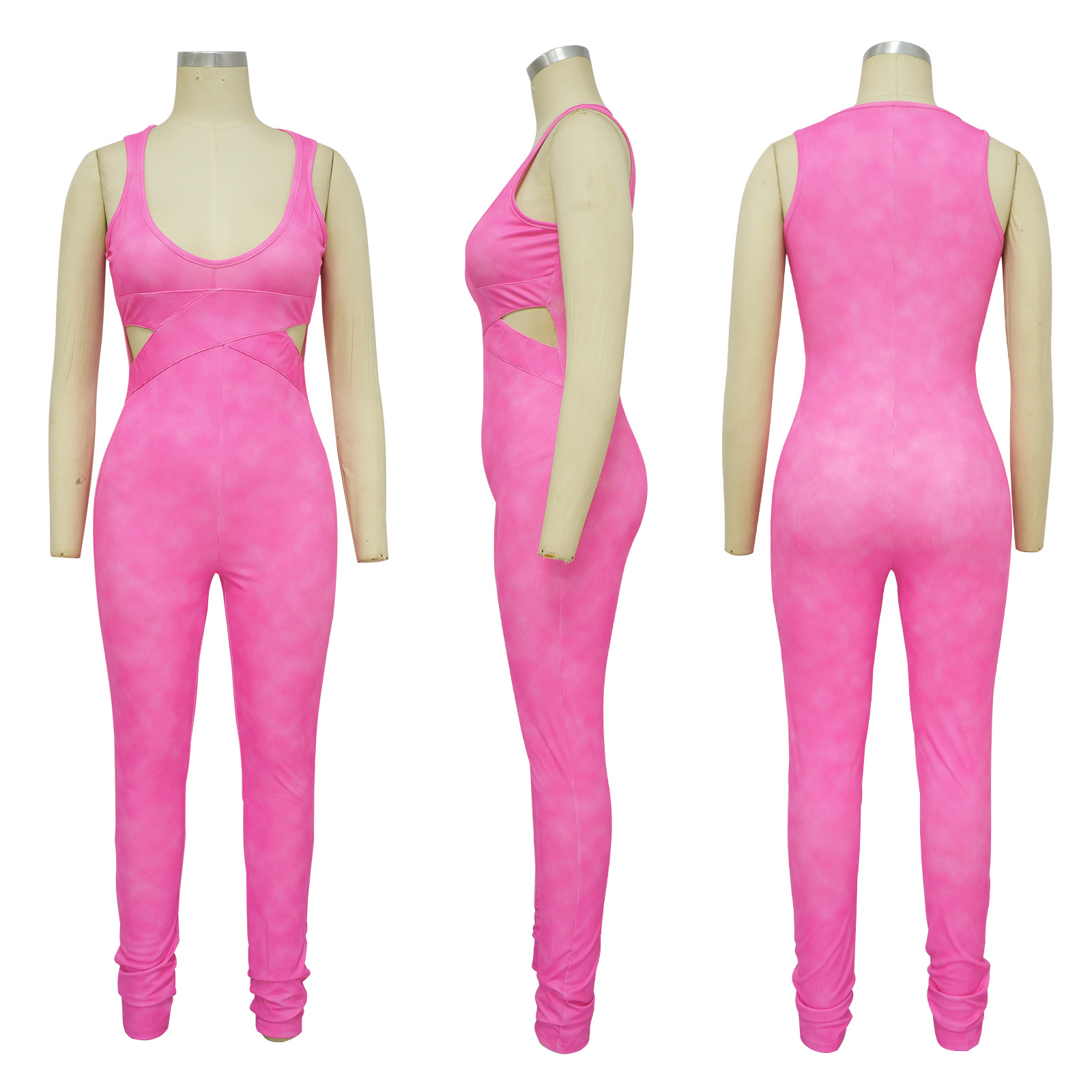 Sleeveless Deep V-Neck Tight Fitting Jumpsuit for Clubwear
