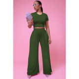 Women's Clothes Summer Fashionable Solid Color Wide Leg Two-Piece Pants Set