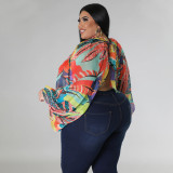 Plus Size Women's Round Neck Open Back Chiffon Lace Up Top Women