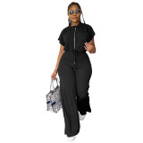 Summer Drawstring High Waist Slit Women's Fashion Two-Piece Pants Set