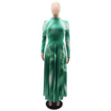 Fashionable Long-Sleeved Top Elegant Pleated Skirt Two-Piece Set