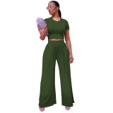 Women's Clothes Summer Fashionable Solid Color Wide Leg Two-Piece Pants Set