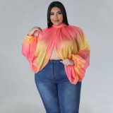 Plus Size Women's Round Neck Open Back Chiffon Lace Up Top Women