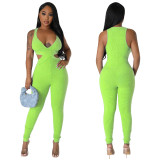 Fashion Women's Sleeveless Sexy Deep V Neck Tight Fitting Jumpsuit