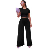 Women's Clothes Summer Fashionable Solid Color Wide Leg Two-Piece Pants Set