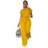 Summer Drawstring High Waist Slit Women's Fashion Two-Piece Pants Set