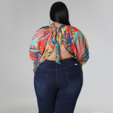 Plus Size Women's Round Neck Open Back Chiffon Lace Up Top Women