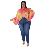 Plus Size Women's Round Neck Open Back Chiffon Lace Up Top Women