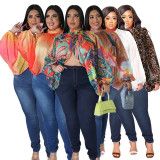 Plus Size Women's Round Neck Open Back Chiffon Lace Up Top Women