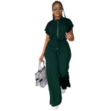Summer Drawstring High Waist Slit Women's Fashion Two-Piece Pants Set