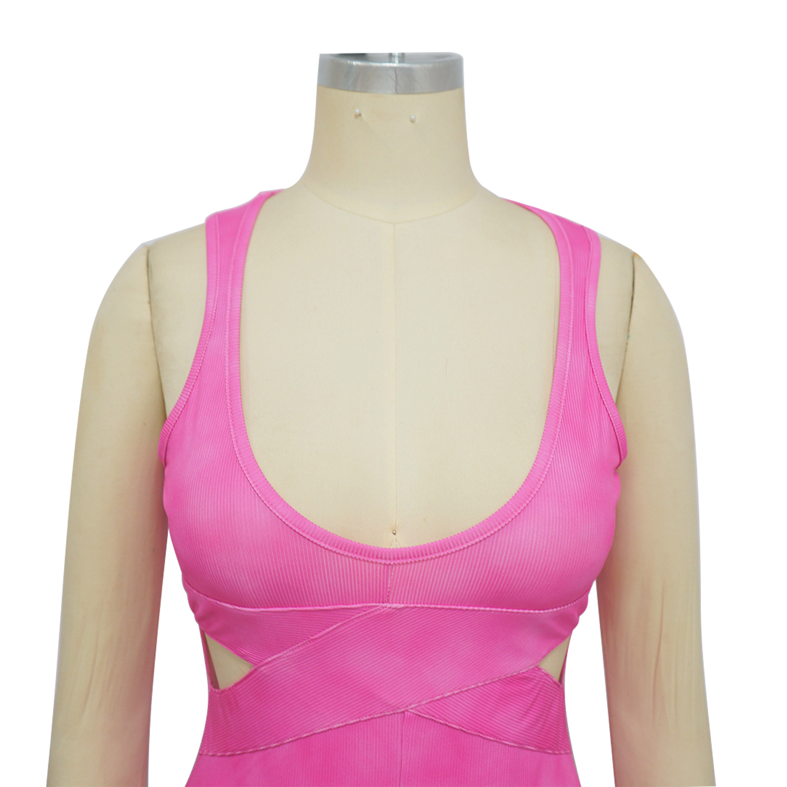 Sleeveless Deep V-Neck Tight Fitting Jumpsuit for Clubwear