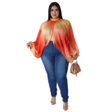 Plus Size Women's Round Neck Open Back Chiffon Lace Up Top Women