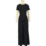 Women's Clothes Summer Fashionable Solid Color Wide Leg Two-Piece Pants Set
