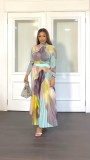 Fashionable Long-Sleeved Top Elegant Pleated Skirt Two-Piece Set
