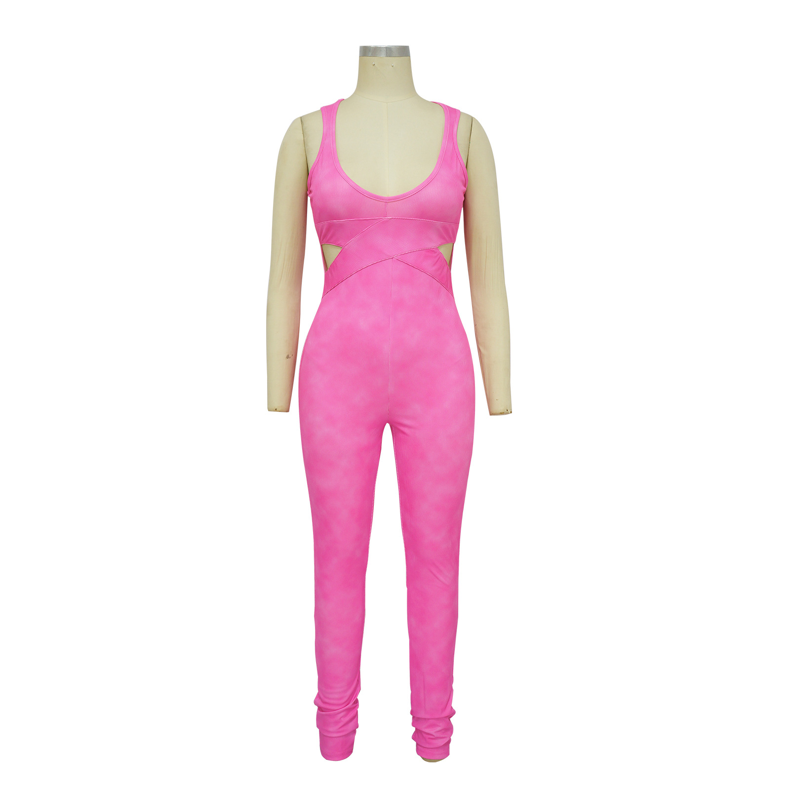 Sleeveless Deep V-Neck Tight Fitting Jumpsuit for Clubwear