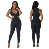 Fashion Women's Sleeveless Sexy Deep V Neck Tight Fitting Jumpsuit