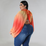 Plus Size Women's Round Neck Open Back Chiffon Lace Up Top Women