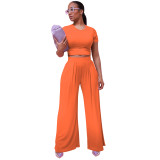 Women's Clothes Summer Fashionable Solid Color Wide Leg Two-Piece Pants Set
