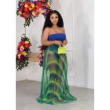 Women's mesh bandeau top + maxi skirt set